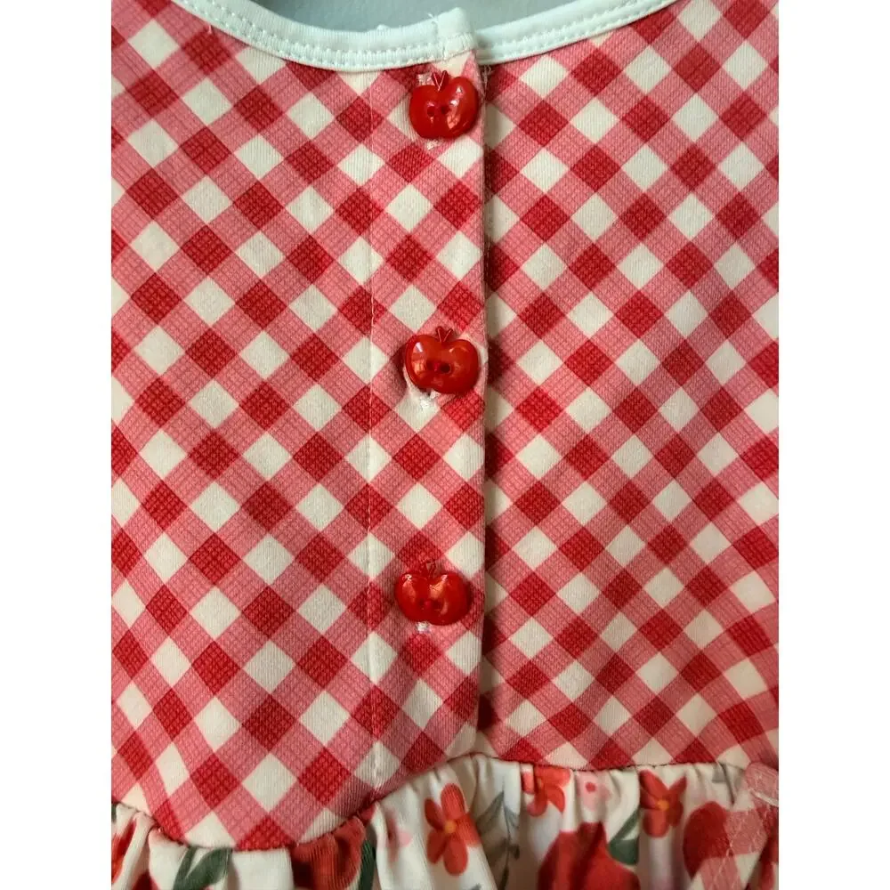 Always in Bloom Clothing Co. Vintage Apple Tunic Twirl Dress Apple Buttons Sz 3T